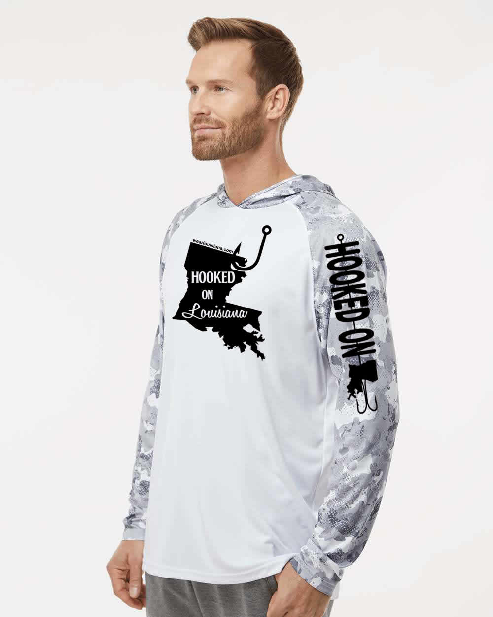 Hooked on Louisiana: Polyester Aluminum Hooded Long Sleeve