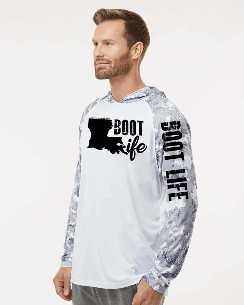 Boot Life: Polyester White Aluminum Hooded Long Sleeve