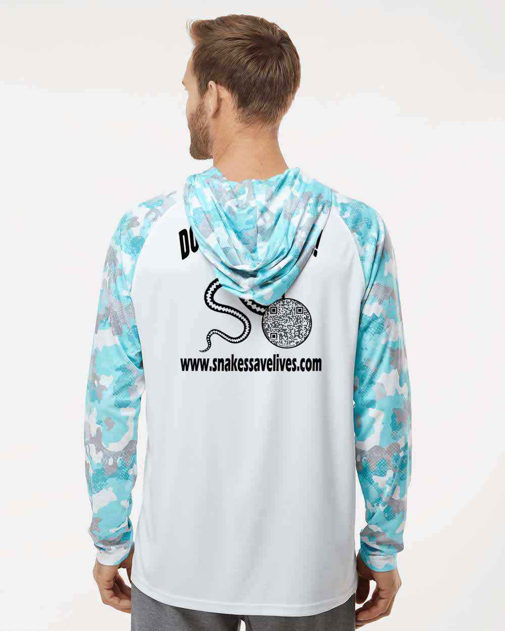 Snake Life: Polyester White Aqua Hooded Long Sleeve