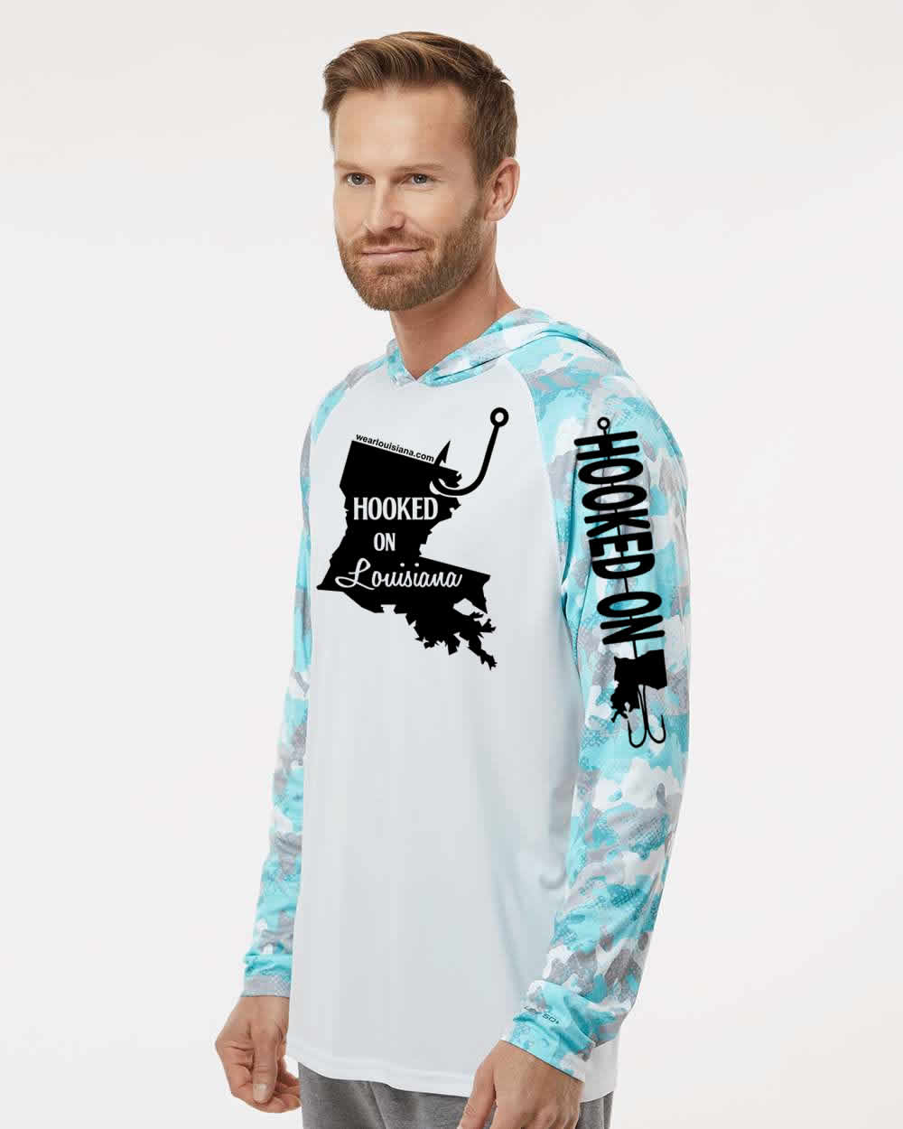Hooked on Louisiana: Polyester Aqua Hooded Long Sleeve