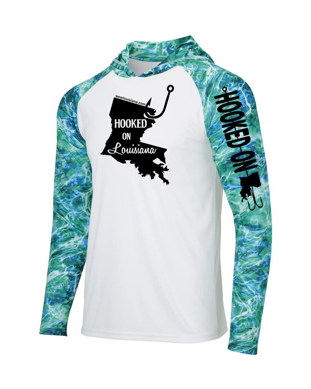 Hooked on Louisiana: Polyester Sea Foam Hooded Long Sleeve