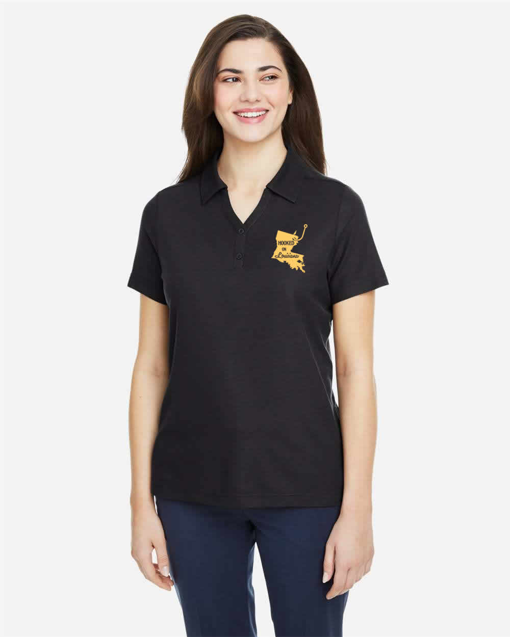 Hooked on Louisiana Women's: Black and Gold Polo