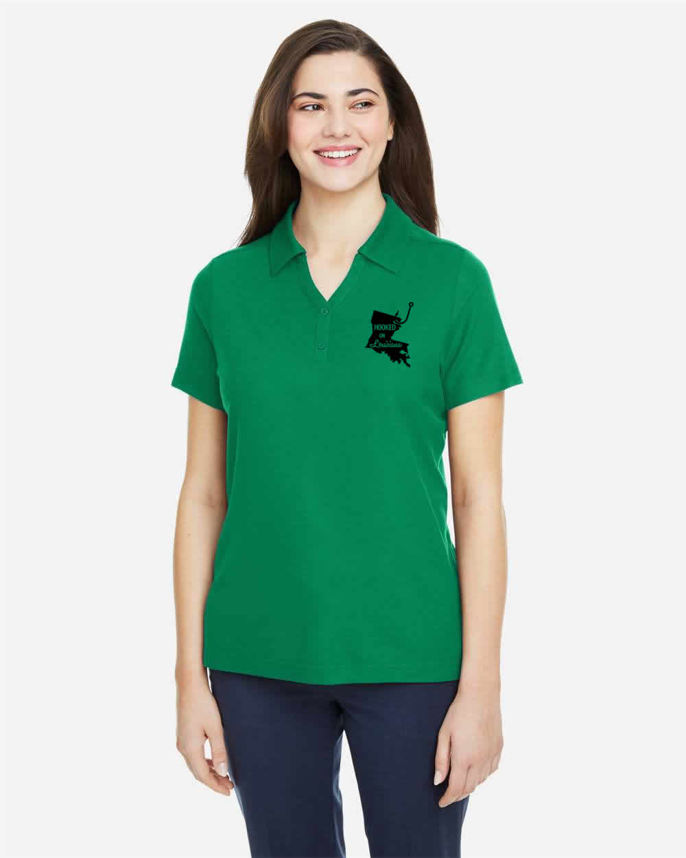 Hooked on Louisiana Women's: Kelly Green and Black Polo