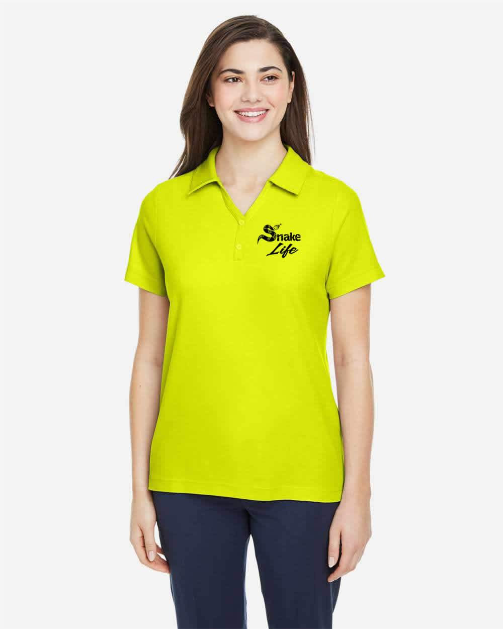 Snake Life Women's: Safety Green and Black Polo