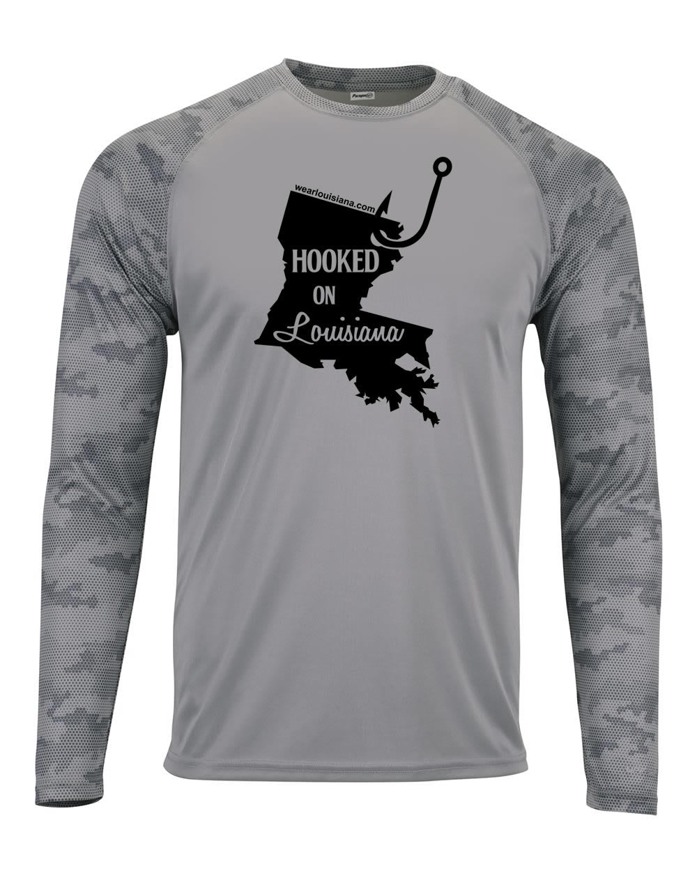 Grey Long Sleeve: Hooked on Louisiana