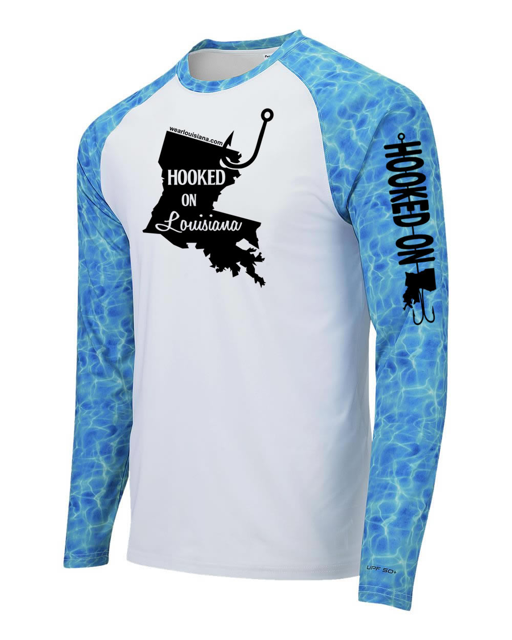 Blue-White Half Water Long Sleeve: Hooked on Louisiana