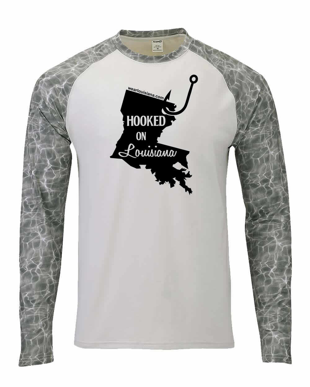 Grey-White Half Water Long Sleeve: Hooked on Louisiana