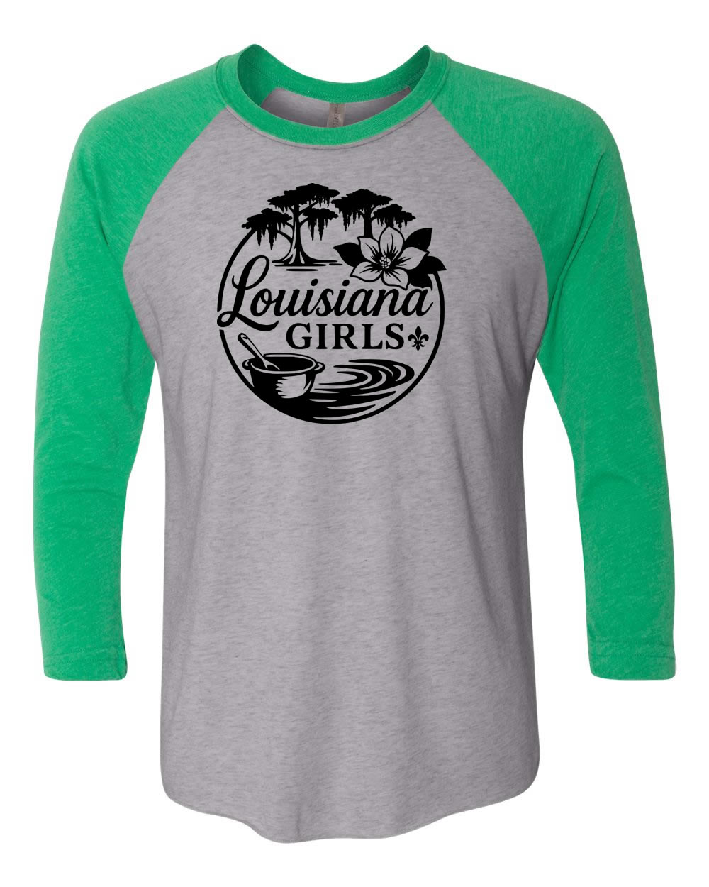 Louisiana Girls: Raglan Grey/Green