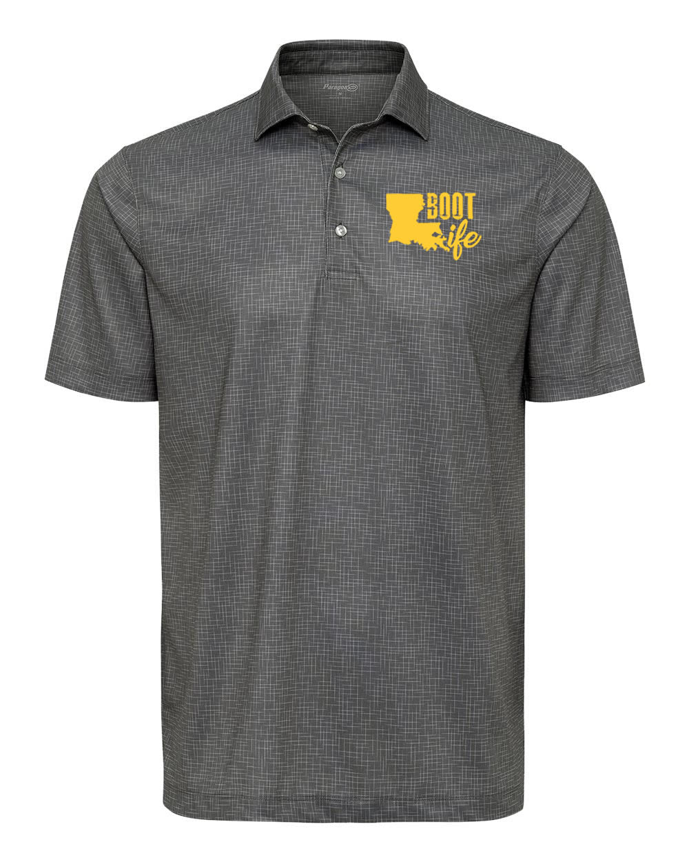Boot Life: Textured Dark Grey and Gold Polo