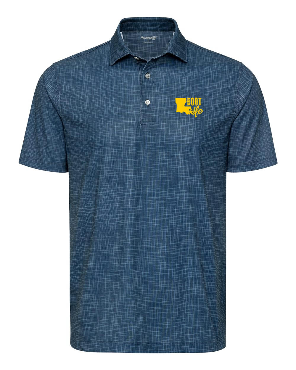 Boot Life: Textured Navy Blue and Yellow Polo