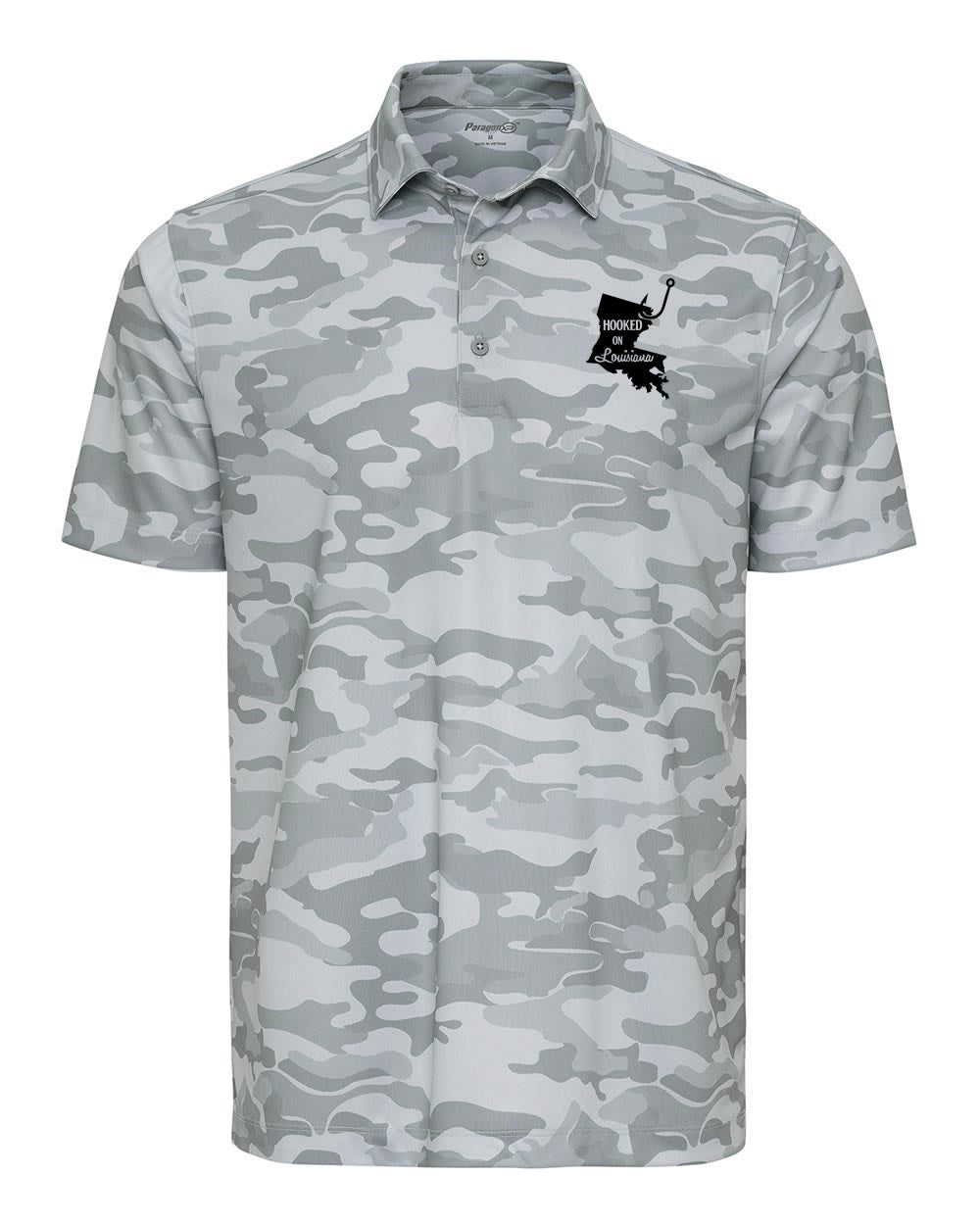 Hooked on Louisiana: Light Grey Camo Polo