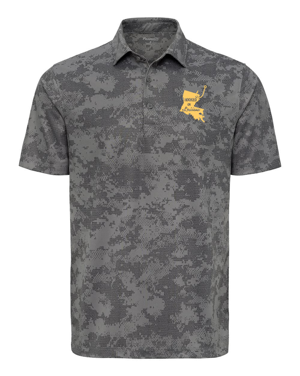 Hooked on Louisiana: Grey and Gold Camo Polo