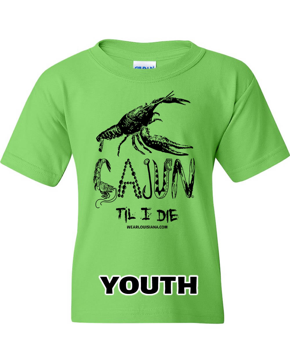 Youth Neon Green Cajun Til I Die Tee