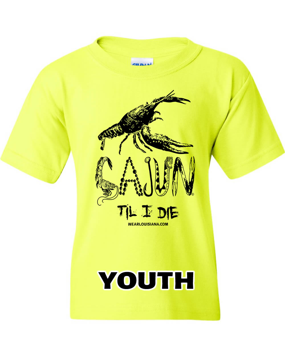 Youth Neon Yellow Cajun Til I Die Tee