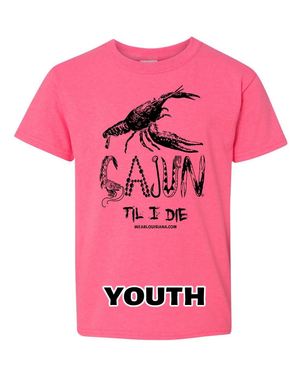 Youth Neon Pink Cajun Til I Die Tee