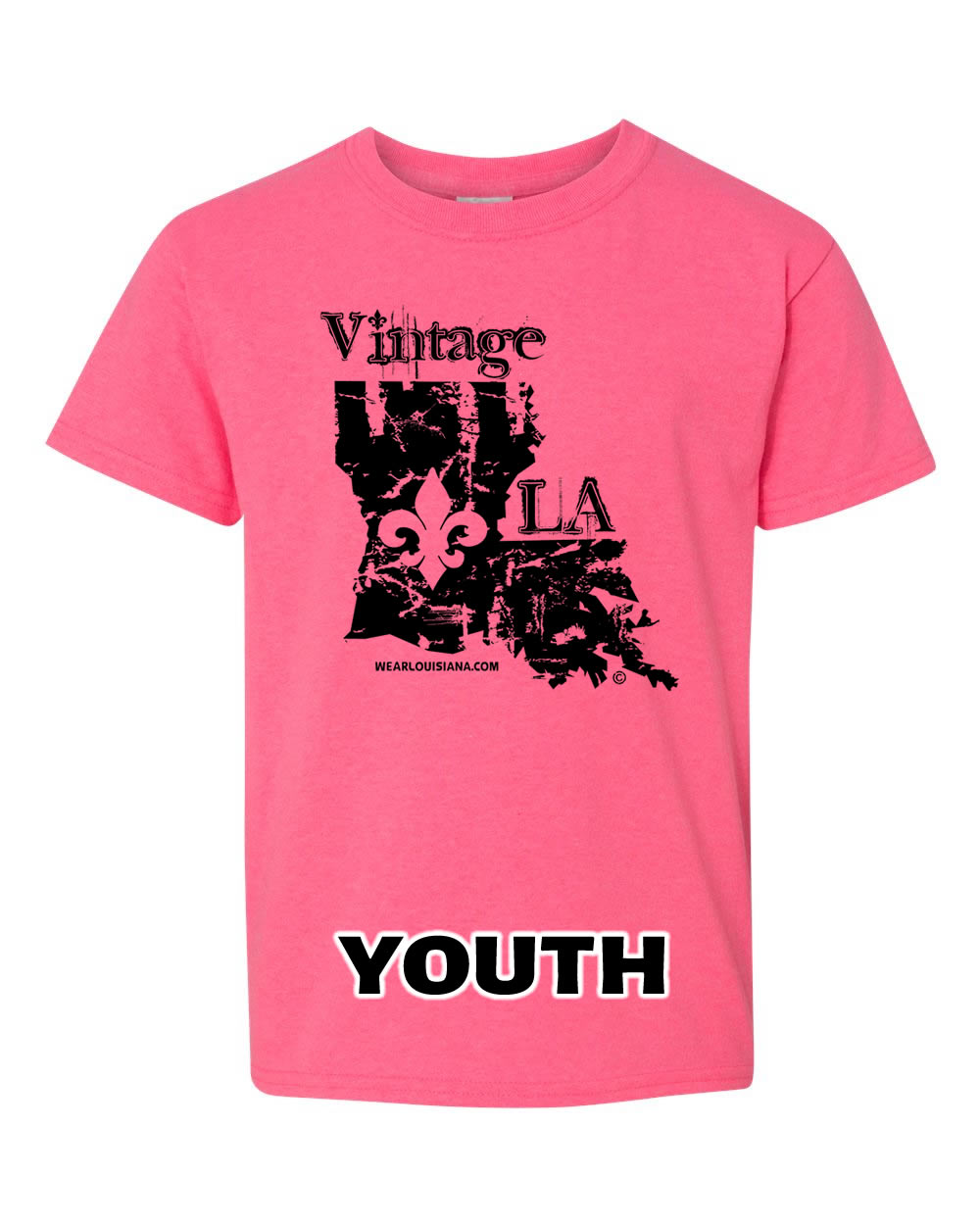 Youth Neon Pink Vintage Louisiana Tee