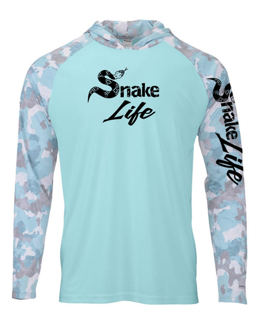 Snake Life: Polyester Aqua Hooded Long Sleeve
