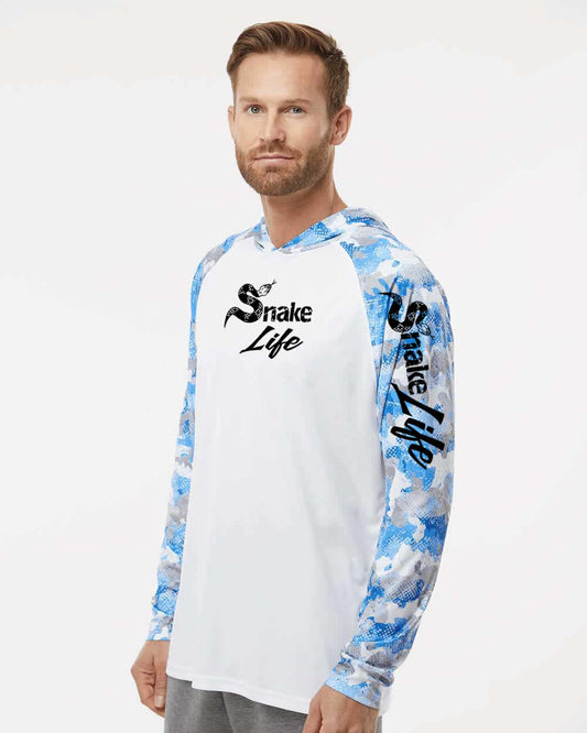Snake Life: Polyester White Blue Mist Hooded Long Sleeve