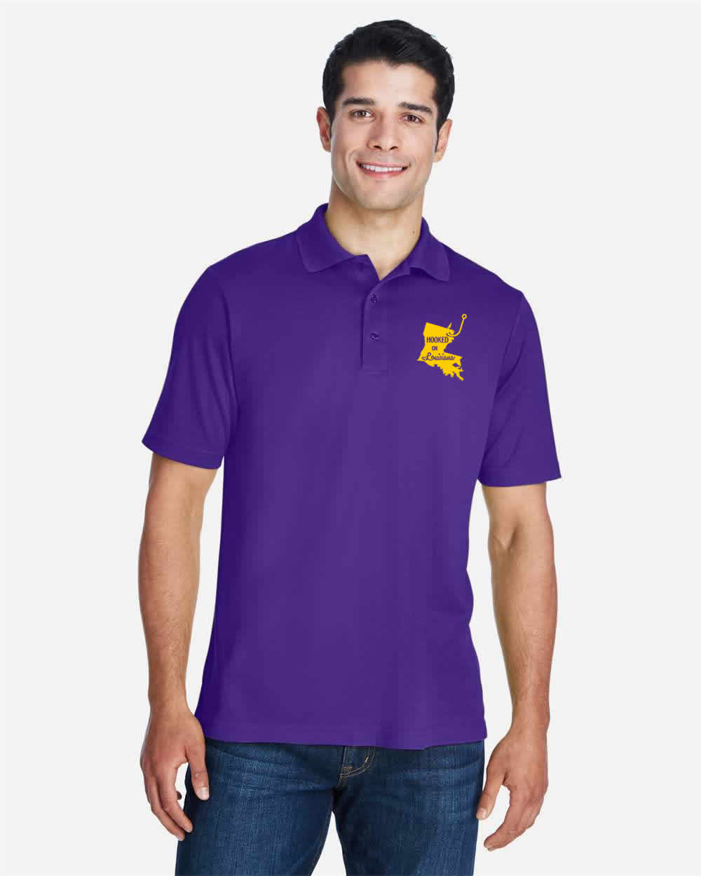 Hooked on Louisiana: Purple and Yellow Polo