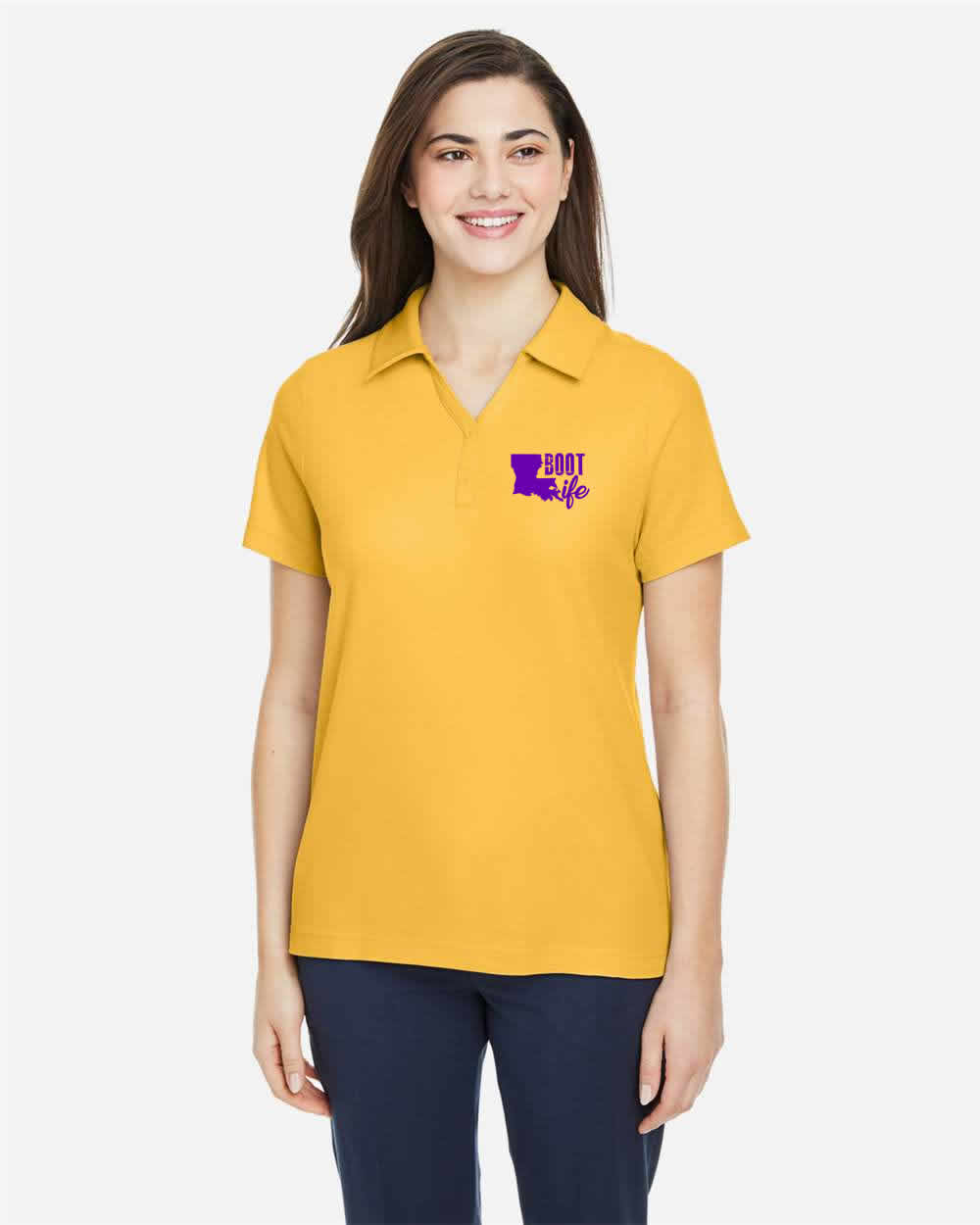Boot Life Women's: Gold and Purple Polo