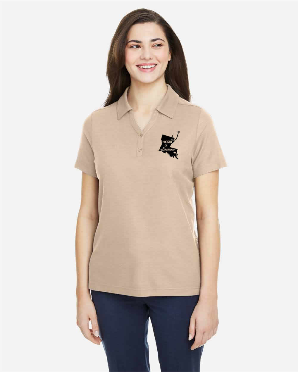 Hooked on Louisiana Women's: Stone and Black Polo