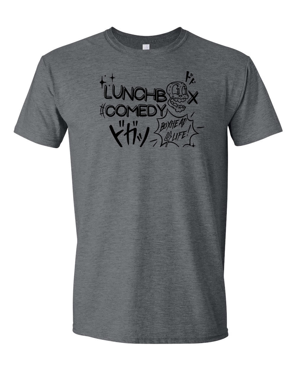 Lunchbox Comedy: Boxhead Logo Heather Dark Grey Shirt