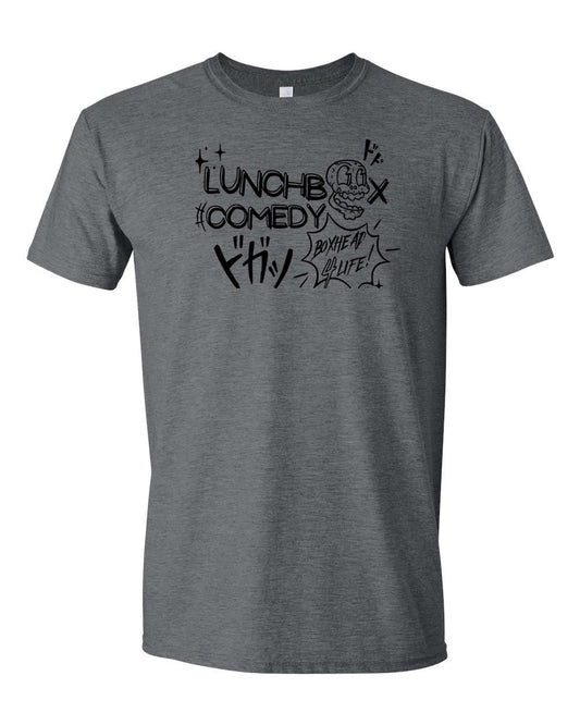 Lunchbox Comedy: Boxhead Logo Heather Dark Grey Shirt