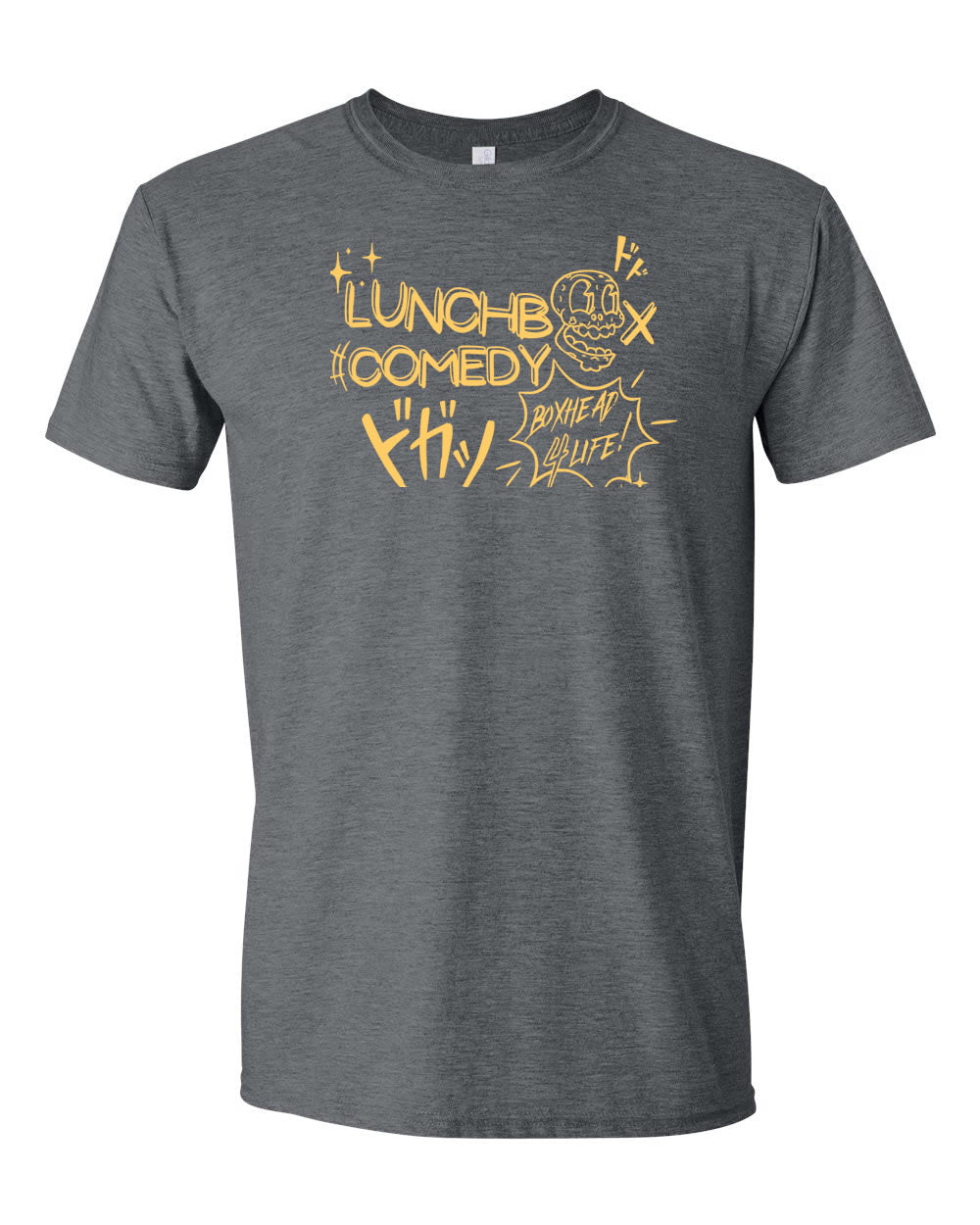 Lunchbox Comedy: Boxhead Logo Heather Dark Grey Shirt