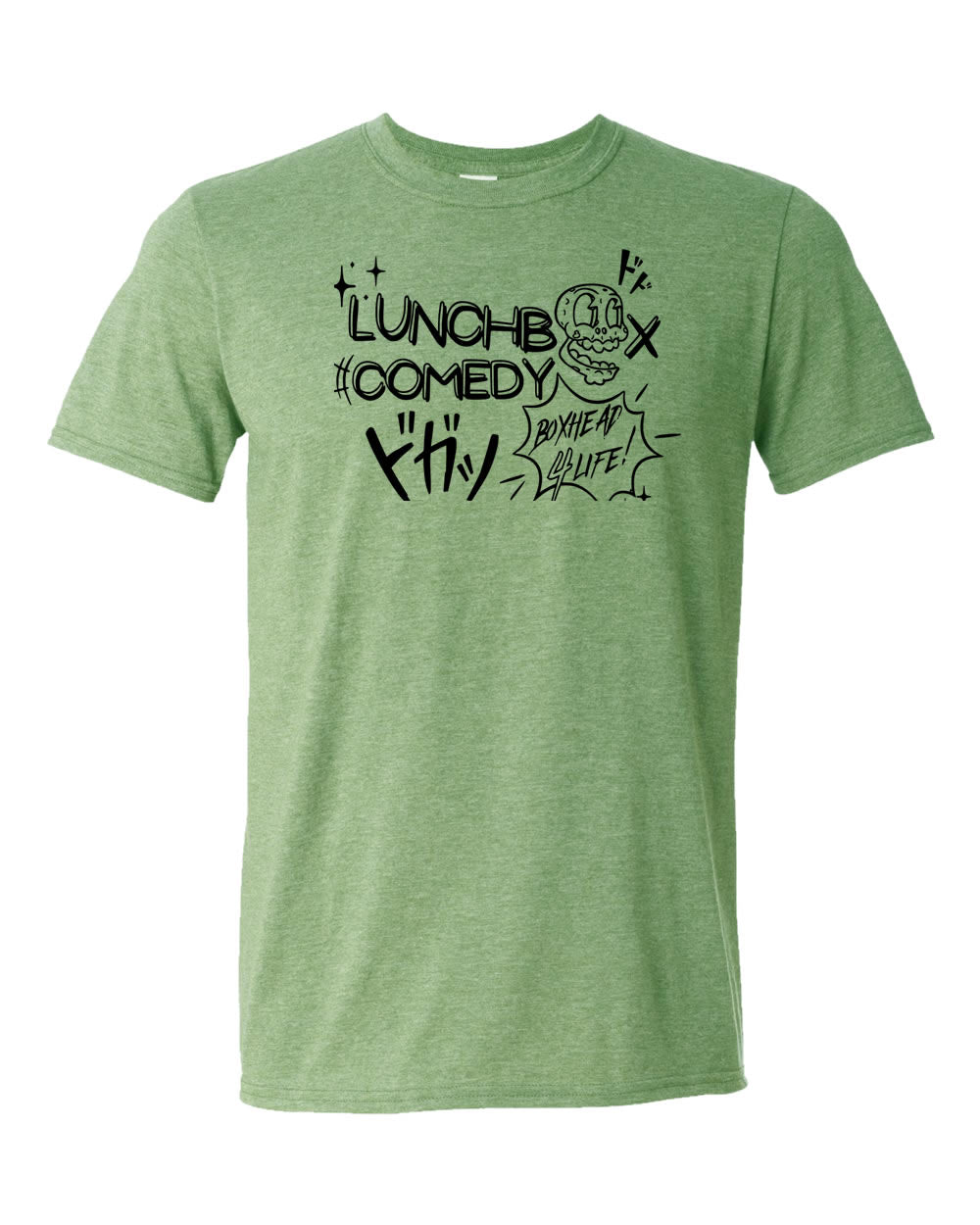 Lunchbox Comedy: Boxhead Logo Heather Military Green Shirt