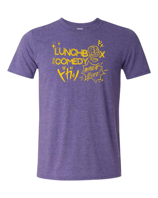 Lunchbox Comedy: Boxhead Logo Heather Purple Shirt