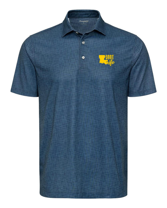 Boot Life: Textured Navy Blue and Yellow Polo