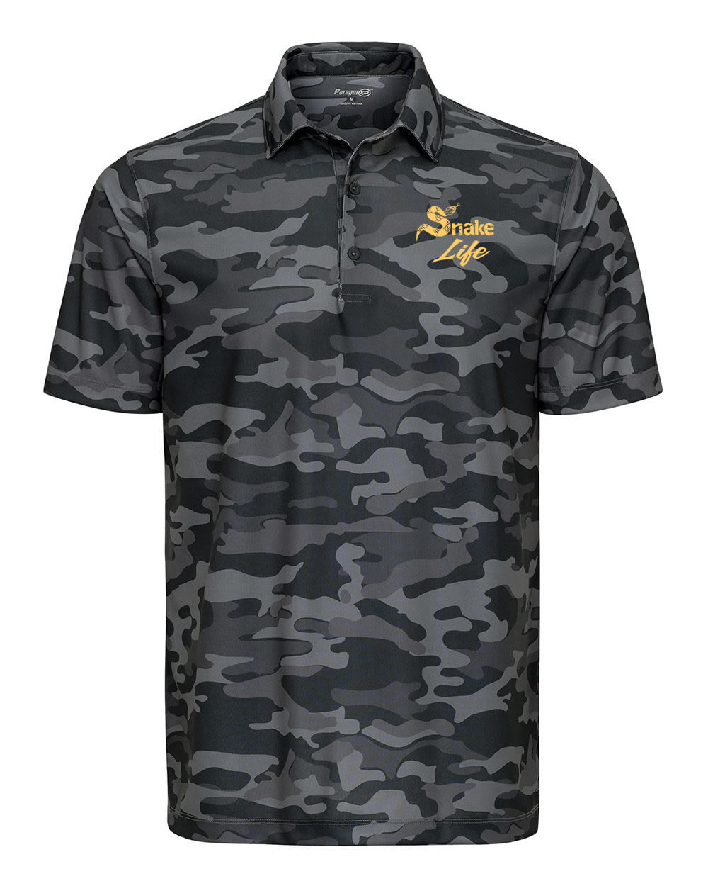 Snake Life: Camo Black, Grey and Gold Polo
