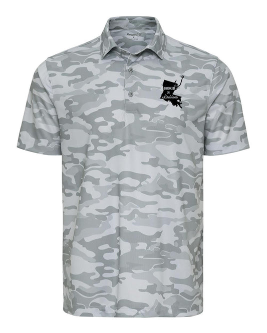 Hooked on Louisiana: Light Grey Camo Polo