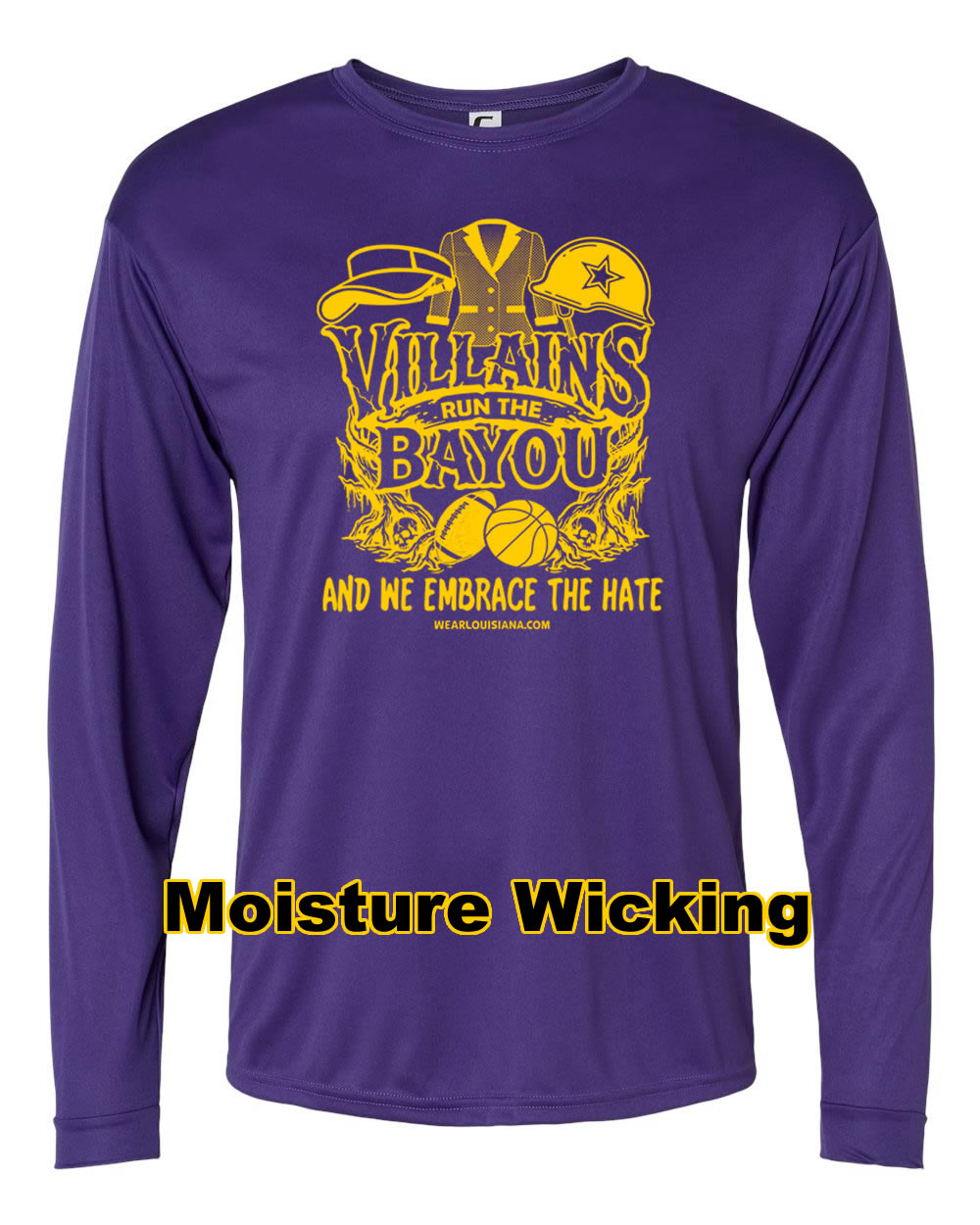 Villains Run The Bayou Purple Moisture Wicking Longsleeved Tee