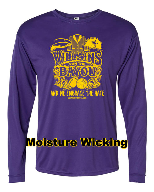 Villains Run The Bayou Purple Moisture Wicking Longsleeved Tee