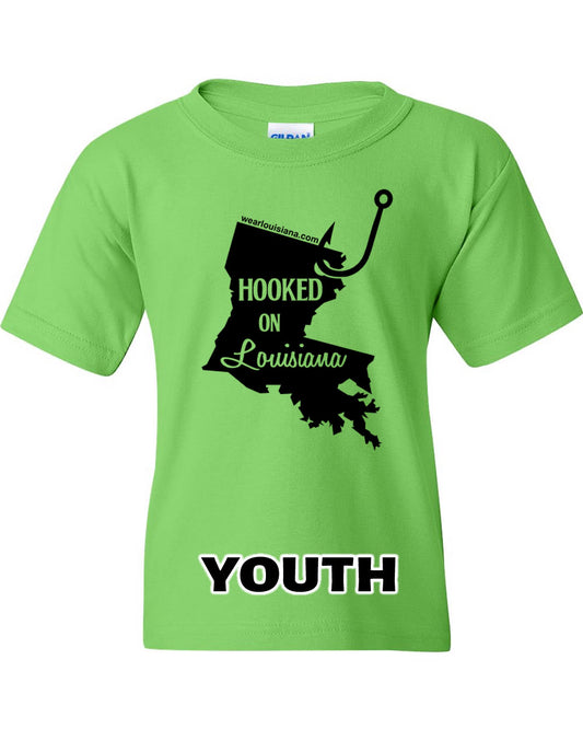 Youth Neon Green Hooked on Louisiana Tee