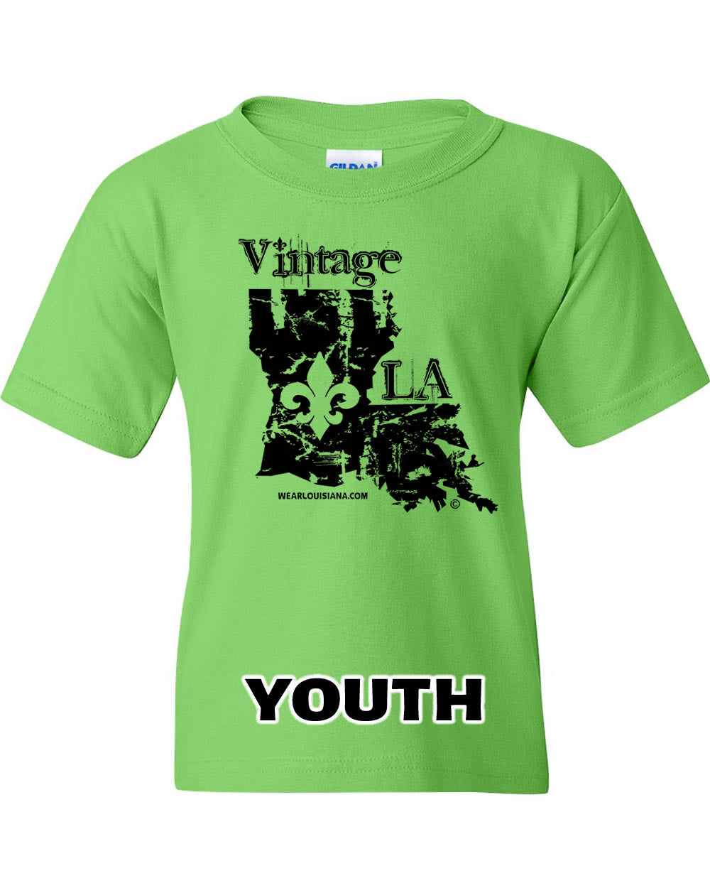 Youth Neon Green Vintage Louisiana Tee