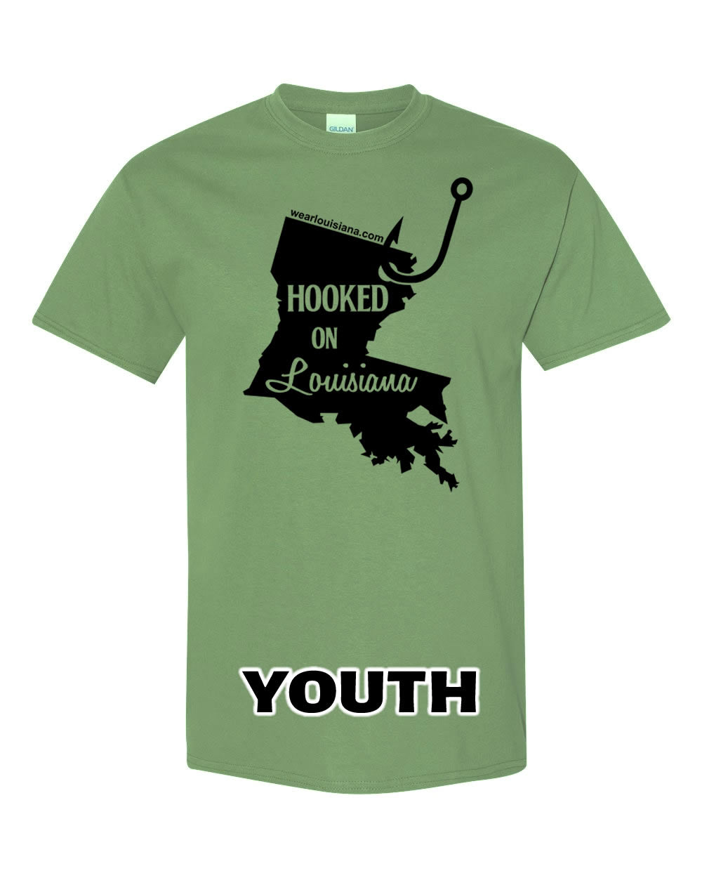 YOUTH Military Green Hooked on Louisiana Tee