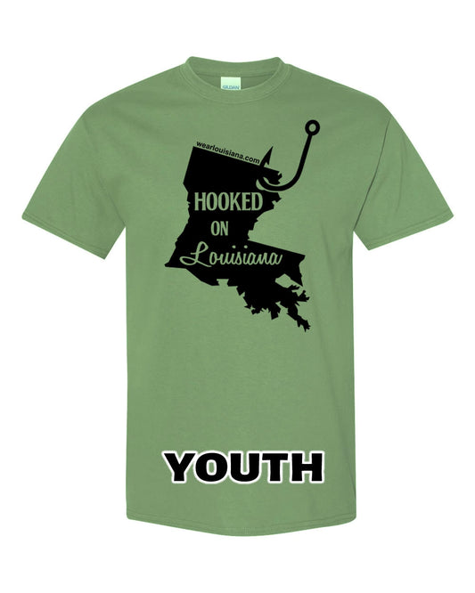 YOUTH Military Green Hooked on Louisiana Tee