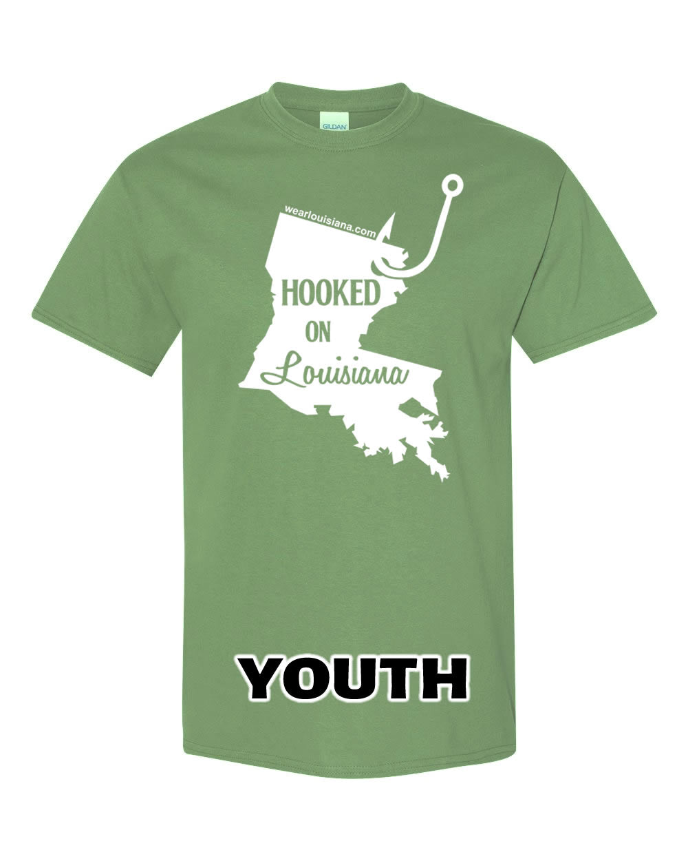 YOUTH Military Green Hooked on Louisiana Tee
