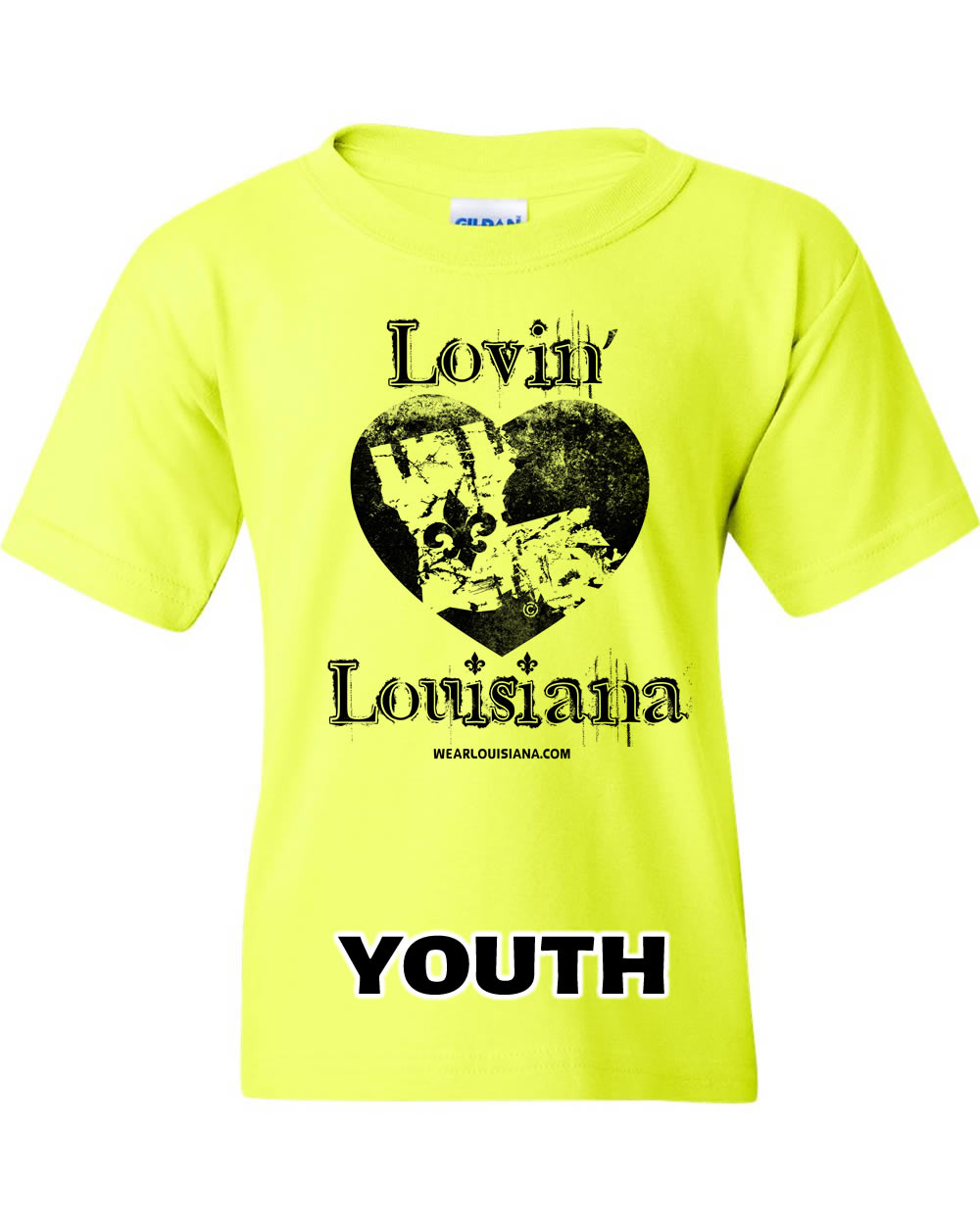 Youth Neon Yellow Lovin' Louisiana Tee