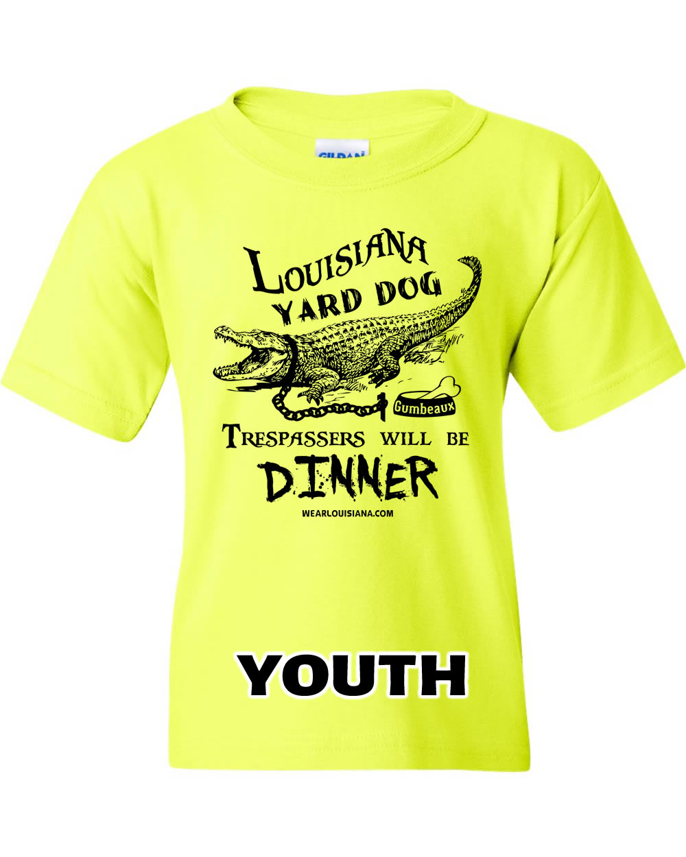 Youth Neon Yellow Louisiana Yard Dog Tee