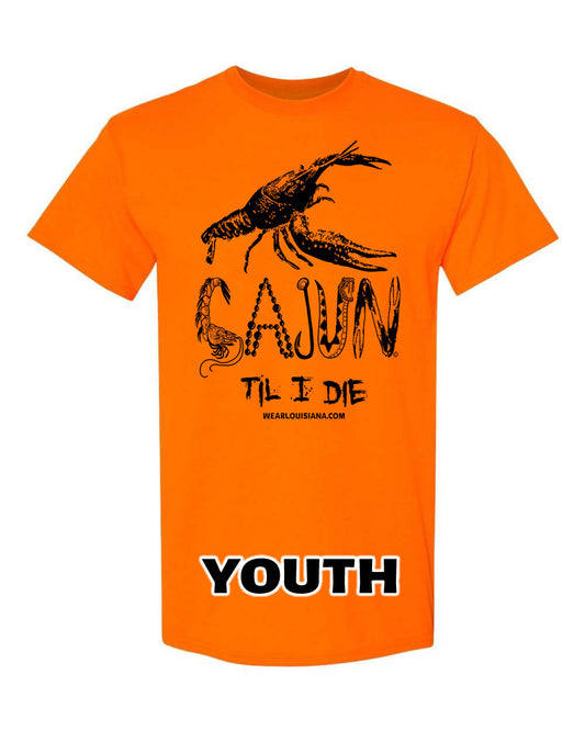 Youth Neon Orange Cajun Til I Die Tee