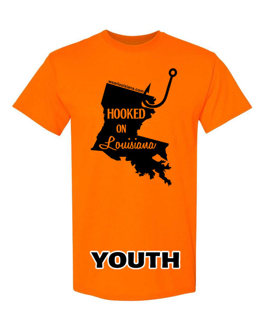 Youth Neon Orange Hooked on Louisiana Tee