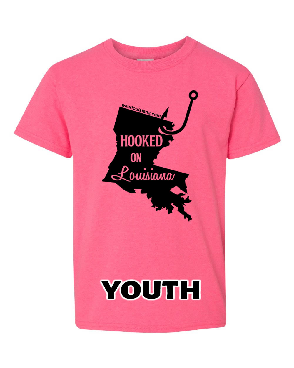 Youth Neon Pink Hooked on Louisiana Tee