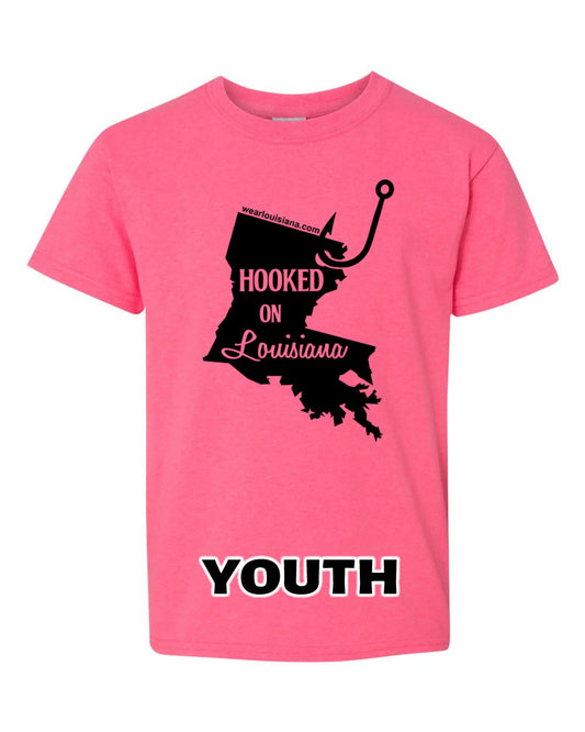 Youth Neon Pink Hooked on Louisiana Tee