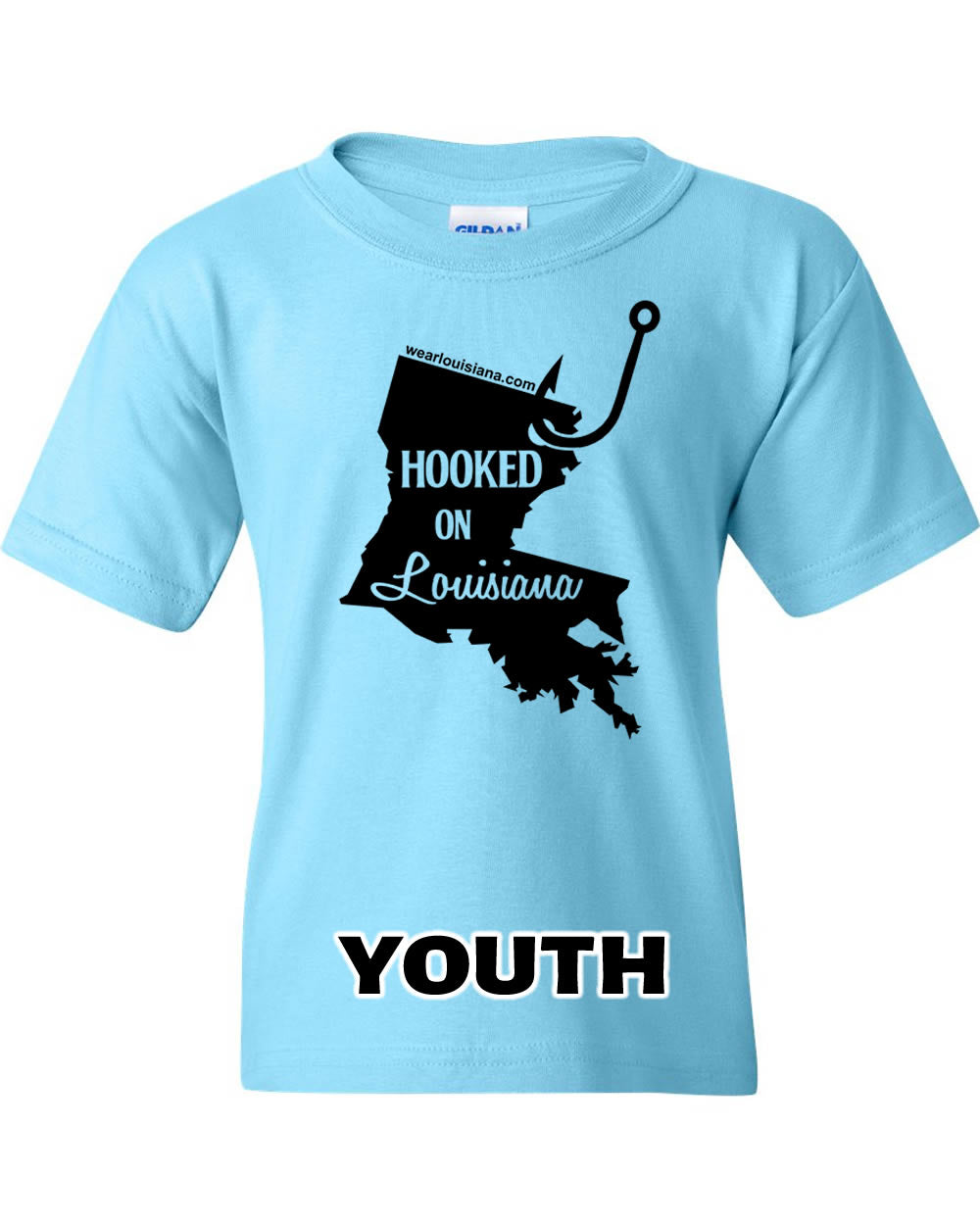 Youth Neon Blue Hooked on Louisiana Tee