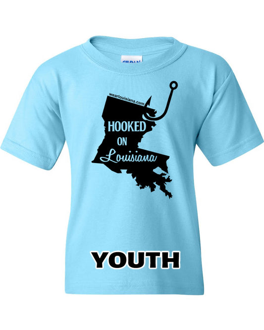 Youth Neon Blue Hooked on Louisiana Tee