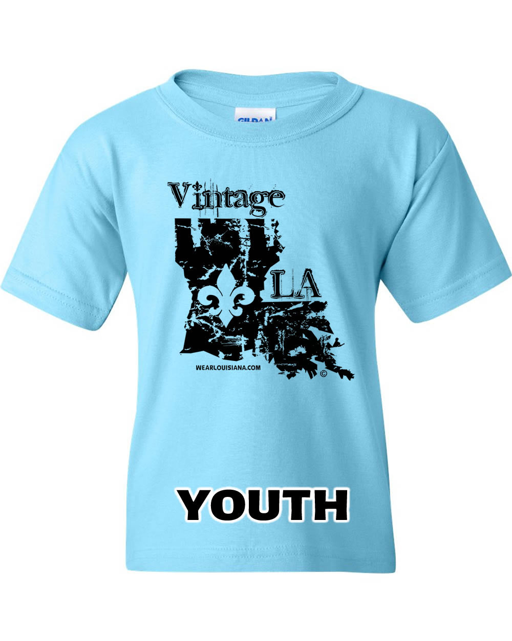 Youth Neon Blue Vintage Louisiana Tee